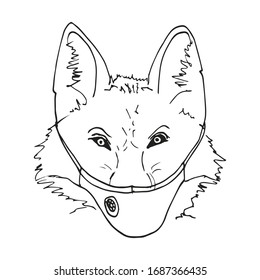 Ein Fuchs in einer medizinischen Schutzmaske. Vektorillustration, Skizze.
