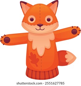 Fox puppet. Sock toy cartoon animal doll isolated on white background