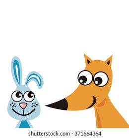 Fox and rabbit cute cartoon vector illustration