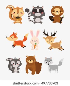 fox rabbit deer squirrel raccoon beaver skunk and bear icons 