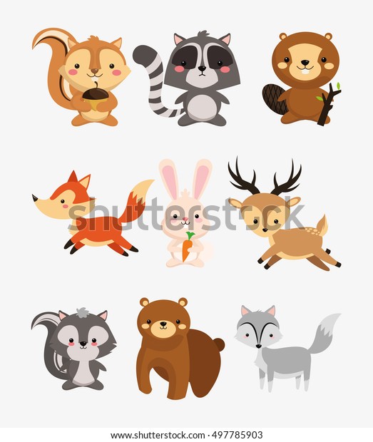 Fox Rabbit Deer Squirrel Raccoon Beaver Stock Vector (Royalty Free ...