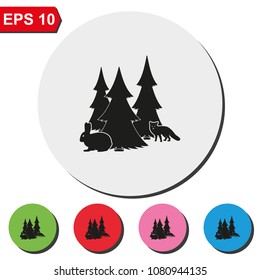 Fox and rabbit flat round colorful vector illustration. Animal icon.