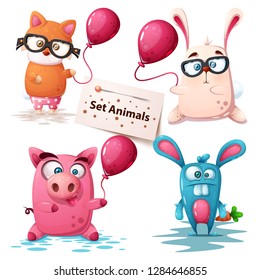 Fox, Rabbit, Pig - Cute Animals Vector Eps 10