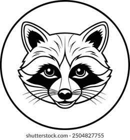 a fox raccoon face round logo vector art illustration