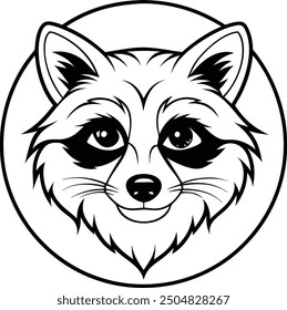 a fox raccoon face round logo vector art illustration