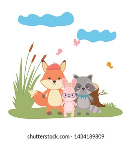 Fox raccoon and rabbit cartoon design