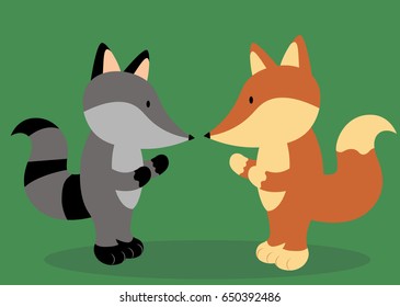 Fox and racoon talking