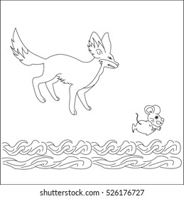 Fox and rat on a white background.