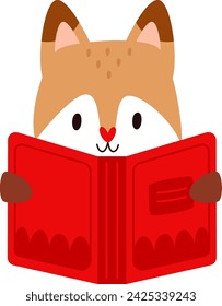Fox Reading Book Vector Illustration