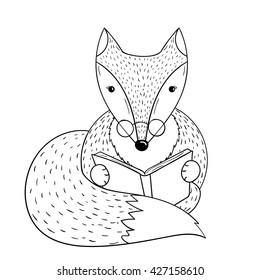 Fox Reading A Book. Vector Illustration.