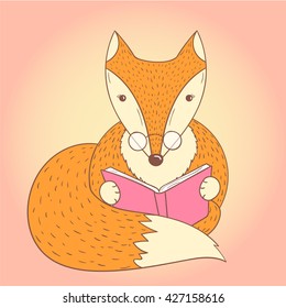 Fox reading a book. vector illustration.