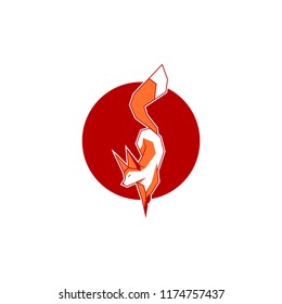 Fox in the red moon with simple style logo