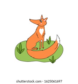 fox red wild mammal animal happy cute vector childish illustration card