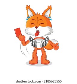 the fox referee with red card illustration. character vector
