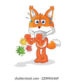 el zorro rechaza la caricatura de virus. vector de mascota de dibujos animados