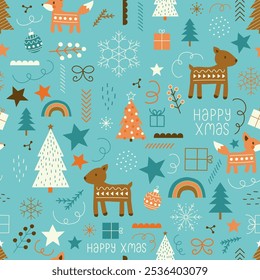Fox and reindeer christmas seamless pattern design