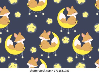 Fox repeat pattern. Nursery art background. Children's fabric pattern design.
