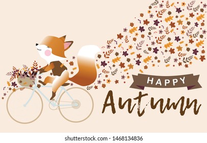 Fox ride the bicycle in Autumn