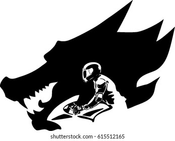 Fox rider gang , motorcycle rider with fox head silhouette on background