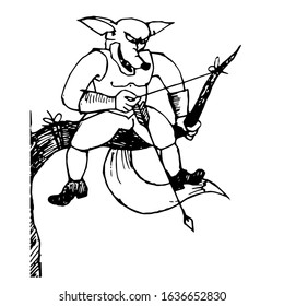 fox robber sitting on a branch with a bow and arrow