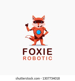 Fox robot cartoon mascot logo vector illustration on white background