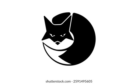 fox round symbol, black isolated silhouette