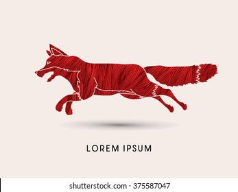 Fox Running designed using red grunge brush graphic vector.