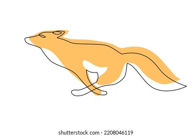 The fox is running fast. Drawing one line, minimalism style.