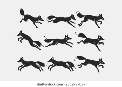 Fox running and jumping , vector, silhouette,  illustration, artwork, wild