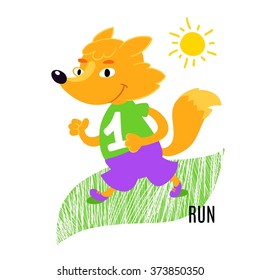 Fox running vector illustration. Animals  sport background