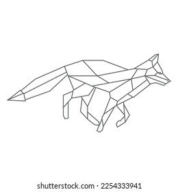 The fox runs to hunt. Geometric linear wild animal. Abstract minimalistic illustration. Stylish modern clipart for design of branded products. Isolated element for sticker, clothes print