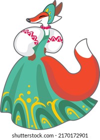 fox in a Russian sundress, a fairy-tale character