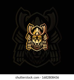 fox samurai mascot logo vector