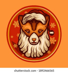 fox santa claus with snow gold