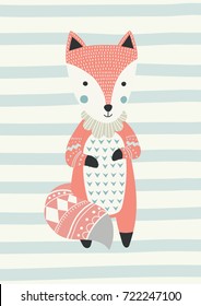 Fox in Scandinavian style. Vector illustration. Funny, cute poster..