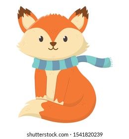 fox with scarf autumn on white background vector illustration