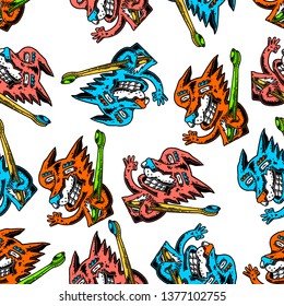 Fox. Fox Seamless Pattern. Bamboo Toothbrush Seamless Pattern. Zero Waste. Plastic Free. Cartoon Fox Seamless Patternon white background isolated. Stock Vector Illustration. Cartoon style. 