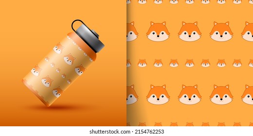 Fox seamless pattern with bottle