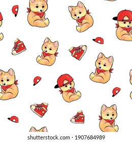 fox seamless pattern. city Style. for children. for boy