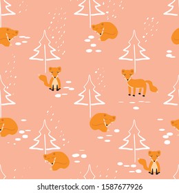 Fox seamless pattern design. animal colorful cute illustration. Can use for print, template, fabric, presentation, textile, banner, poster