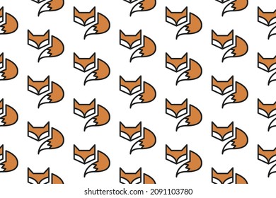 Fox Seamless Pattern Design. Vector Pattern Template. Repeating geometric pattern illustration of a fox with a head and a tail in geometric and playful design style. EPS10