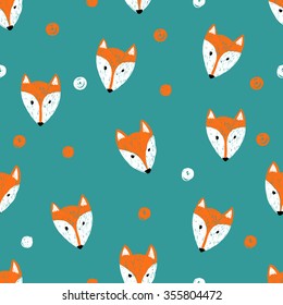 Fox seamless pattern. Doodle background. 