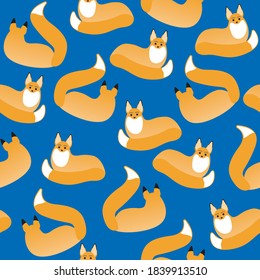 Fox seamless pattern. Flat vector stock illustration as texture, pattern, wallpaper. Children's pattern with a red fox. Random fox for printing on fabric, textiles, wrapping paper