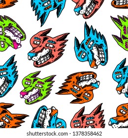 Fox Seamless Pattern. Fox Head. Cartoon Fox Colorful seamless pattern on white background isolated. Stock Vector Illustration. Cartoon style