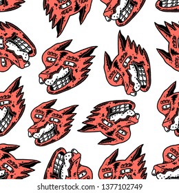 Fox Seamless Pattern. Fox Head. Living Coral seamless pattern. Cartoon Fox Living Coral seamless pattern on white background isolated. Stock Vector Illustration. Cartoon style