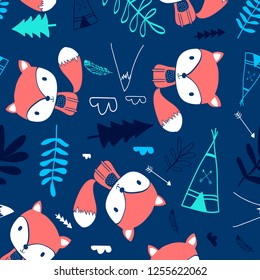 Fox seamless pattern print design with slogan. Vector illustration design for fashion fabrics, textile graphics, prints.