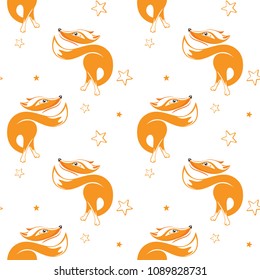 Fox seamless pattern. Vector illustration.