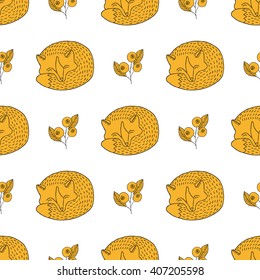 Fox seamless pattern. Vector illustration. Surface, wrapping, texture.