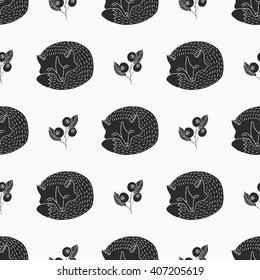 Fox seamless pattern. Vector illustration. Surface, wrapping, texture.