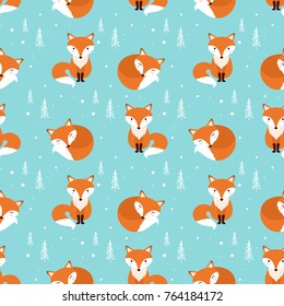 Fox Seamless Pattern. Vector Illustration